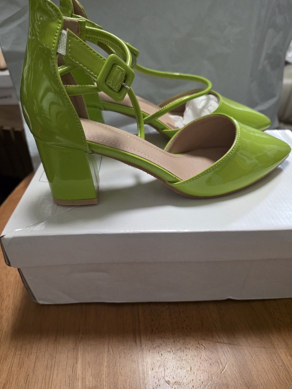 Women’s Lime Green Patent Block Heel Pumps